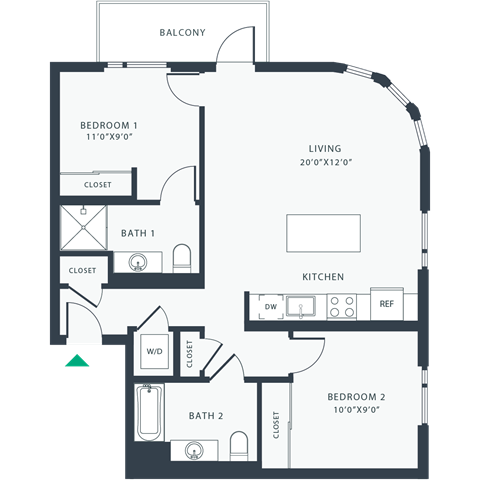 a floor plan of a unit with a bedroom and a living room